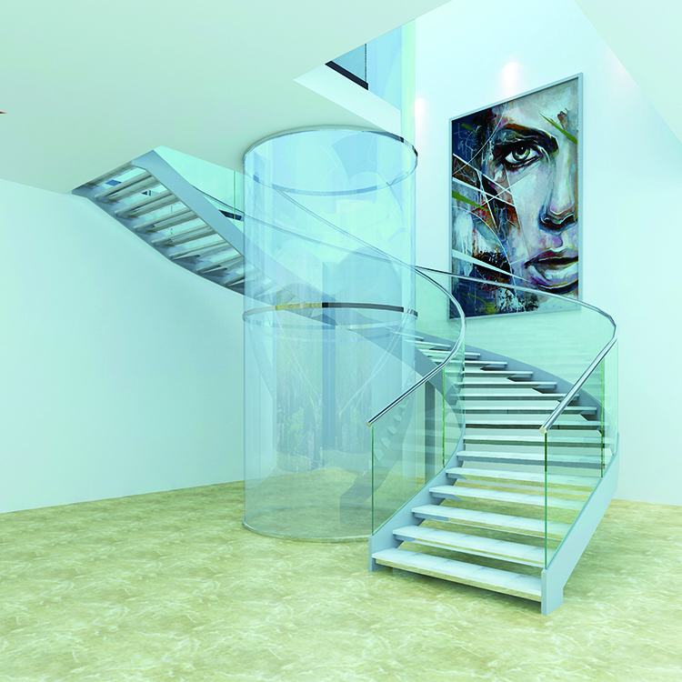 U Channel Stringer Marble Steps Curved Staircase