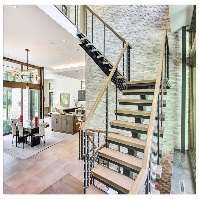 hardwood floor metal railing solid wood stai