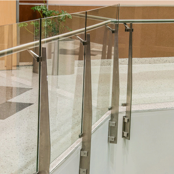 solid flat post glass railing handrail