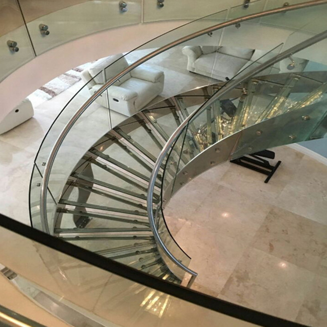 U Channel Stringer Marble Steps Curved Staircase 