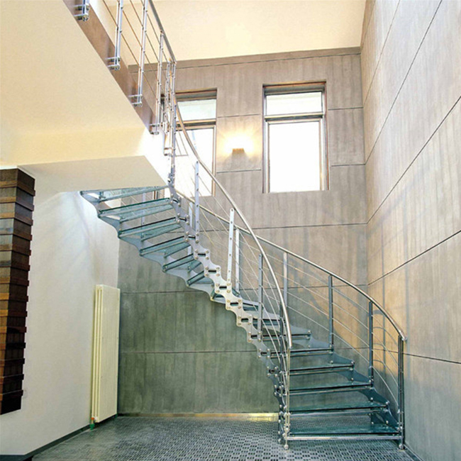 U Channel Stringer Glass Steps Curved Staircase 