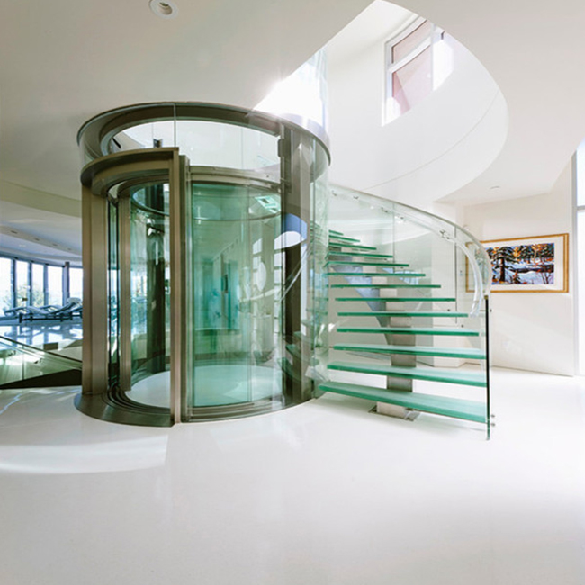 curved shape steel glass railing staircase design