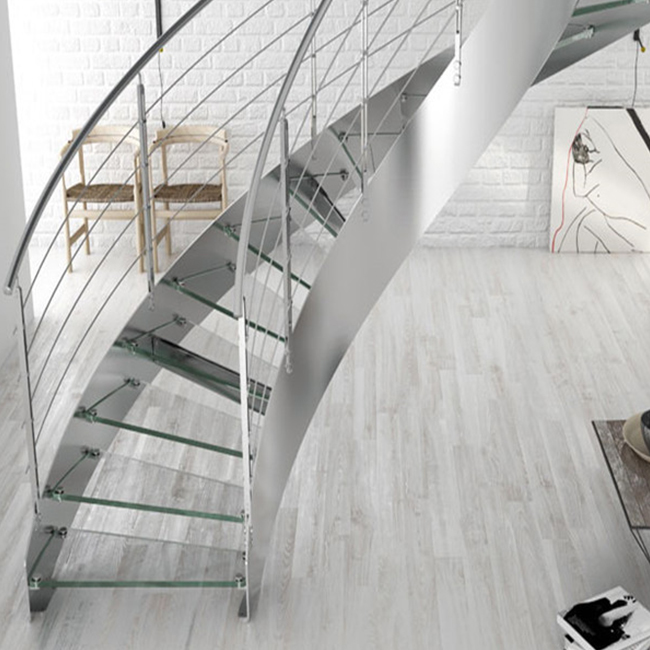 Curved staircase with rod railing staircase design
