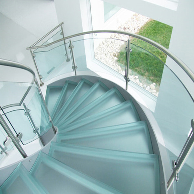 stainless steel curve dstaircase with glass treads design