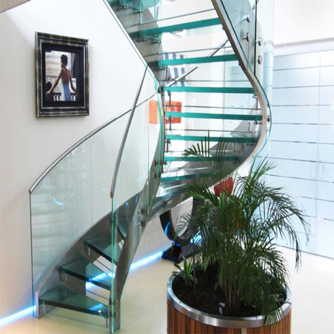 u channel modern glass curved staircase design