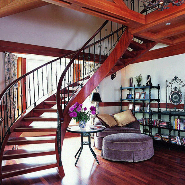 Decorative wood tread curved staircase for interior resident 