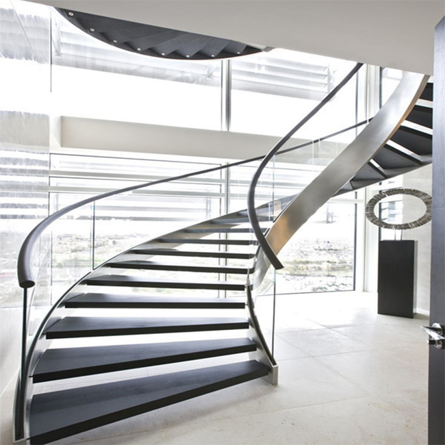 Easy diy install stainless steel u channel curved staircase 