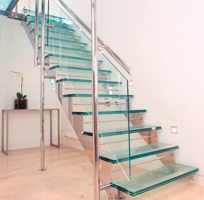 Hot sale LED glass stainless steel staircase straight
