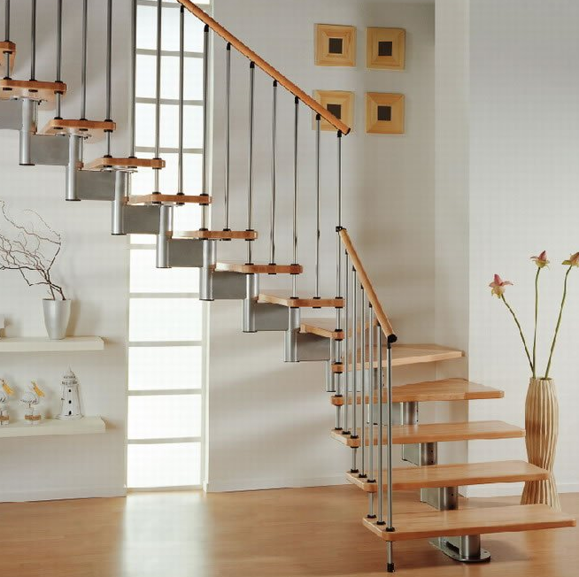 Iron Mono Stringer L Shaped Straight Staircase Design