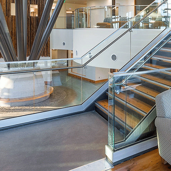 Interior staircase railing tempered glass railing