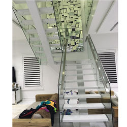 China suppliers steel raling floating staircase with glass railing decorative straight staircase