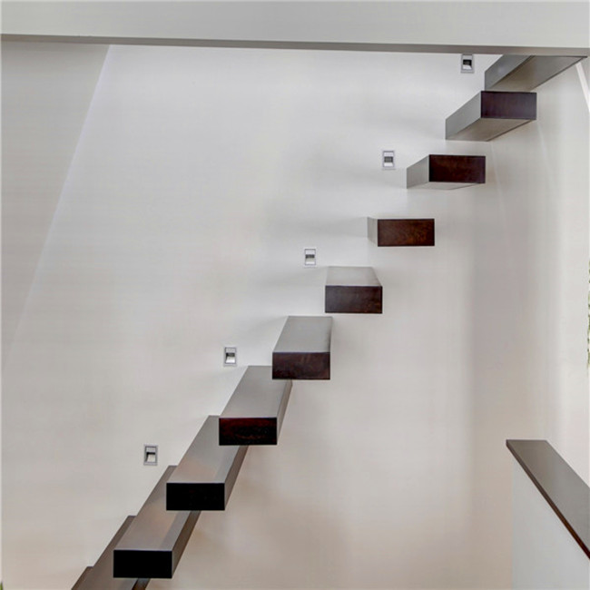 Solid wood floating staircase with led light