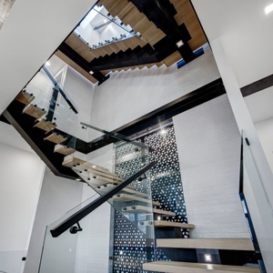 Steel wood staircase indoor design with 80mm thick solid beech treads