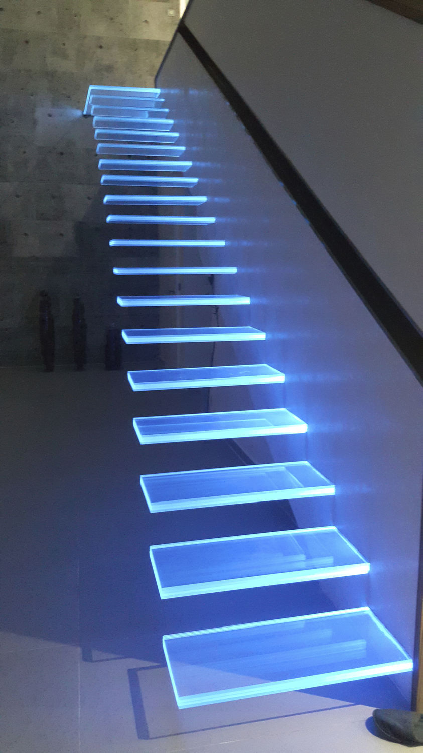Gracious Glass Railing Apartment Wooden Stair Floating Straight Staircase
