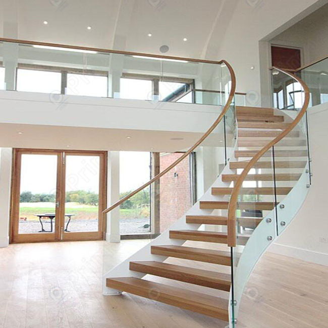 Prima arc glass curved staircase for villa